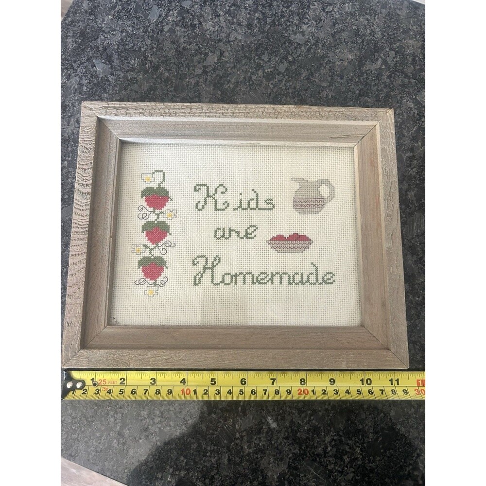 Vintage Kids Are Homemade Strawberry Cross Stitch Framed Cottagecore Cabin Baby